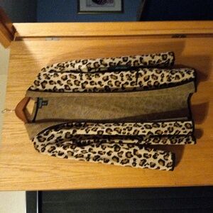 Womens Rachel Zoe Sweater Hooded leopard print pockets open front sz med